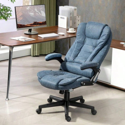 HOMCOM High Back Vibration Massage Office Chair with 6 Vibration Points, Heated Reclining PU Leather Computer Chair with Armrest and Remote, Blue