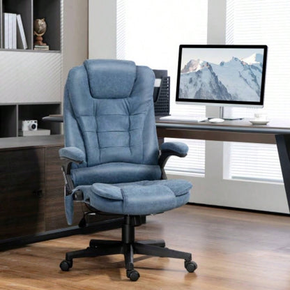 HOMCOM High Back Vibration Massage Office Chair with 6 Vibration Points, Heated Reclining PU Leather Computer Chair with Armrest and Remote, Blue