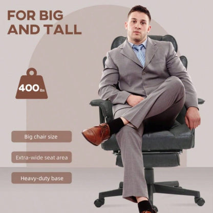 HOMCOM Executive Office Chair, 400LBS Big and Tall Office Chair with Foot Rest, Microfiber Computer Desk Chair with Lumbar Support, Reclining Function and Wide, Black