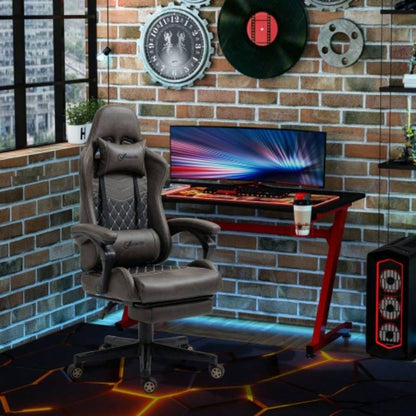 Vinsetto Racing Gaming Chair PU Leather Office Gamer Chair High Back Swivel Recliner with Footrest, Lumbar Support, Adjustable Height, Brown