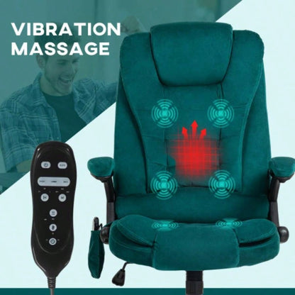 HOMCOM 6 Point Vibrating Massage Office Chair with Heat, Velvet High Back Executive Office Chair with Reclining Backrest, Padded Armrests and Remote, Dark Green