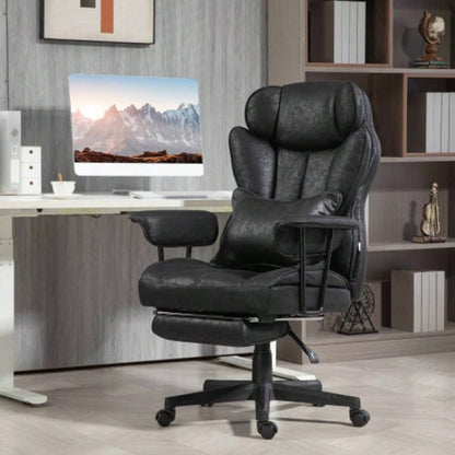HOMCOM Executive Office Chair, 400LBS Big and Tall Office Chair with Foot Rest, Microfiber Computer Desk Chair with Lumbar Support, Reclining Function and Wide, Black