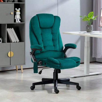 HOMCOM 6 Point Vibrating Massage Office Chair with Heat, Velvet High Back Executive Office Chair with Reclining Backrest, Padded Armrests and Remote, Dark Green