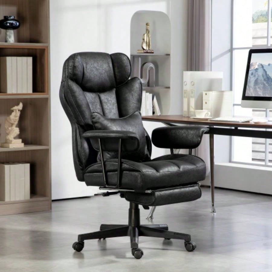 HOMCOM Executive Office Chair, 400LBS Big and Tall Office Chair with Foot Rest, Microfiber Computer Desk Chair with Lumbar Support, Reclining Function and Wide, Black