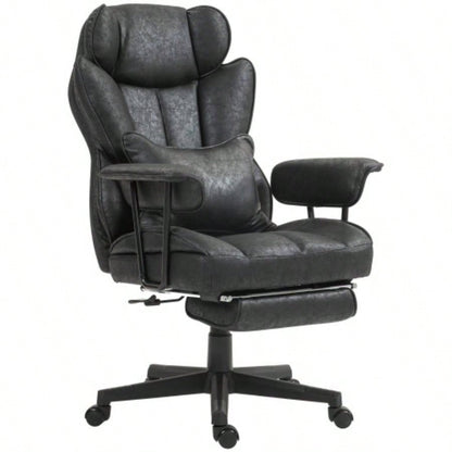 HOMCOM Executive Office Chair, 400LBS Big and Tall Office Chair with Foot Rest, Microfiber Computer Desk Chair with Lumbar Support, Reclining Function and Wide, Black