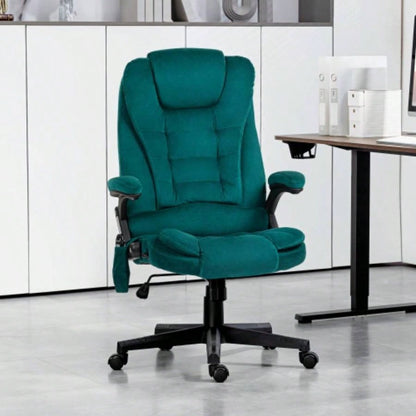 HOMCOM 6 Point Vibrating Massage Office Chair with Heat, Velvet High Back Executive Office Chair with Reclining Backrest, Padded Armrests and Remote, Dark Green