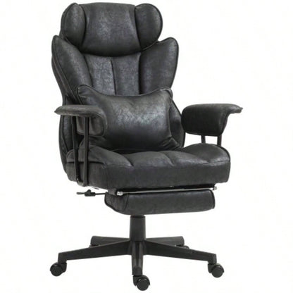 HOMCOM Executive Office Chair, 400LBS Big and Tall Office Chair with Foot Rest, Microfiber Computer Desk Chair with Lumbar Support, Reclining Function and Wide, Black