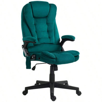 HOMCOM 6 Point Vibrating Massage Office Chair with Heat, Velvet High Back Executive Office Chair with Reclining Backrest, Padded Armrests and Remote, Dark Green