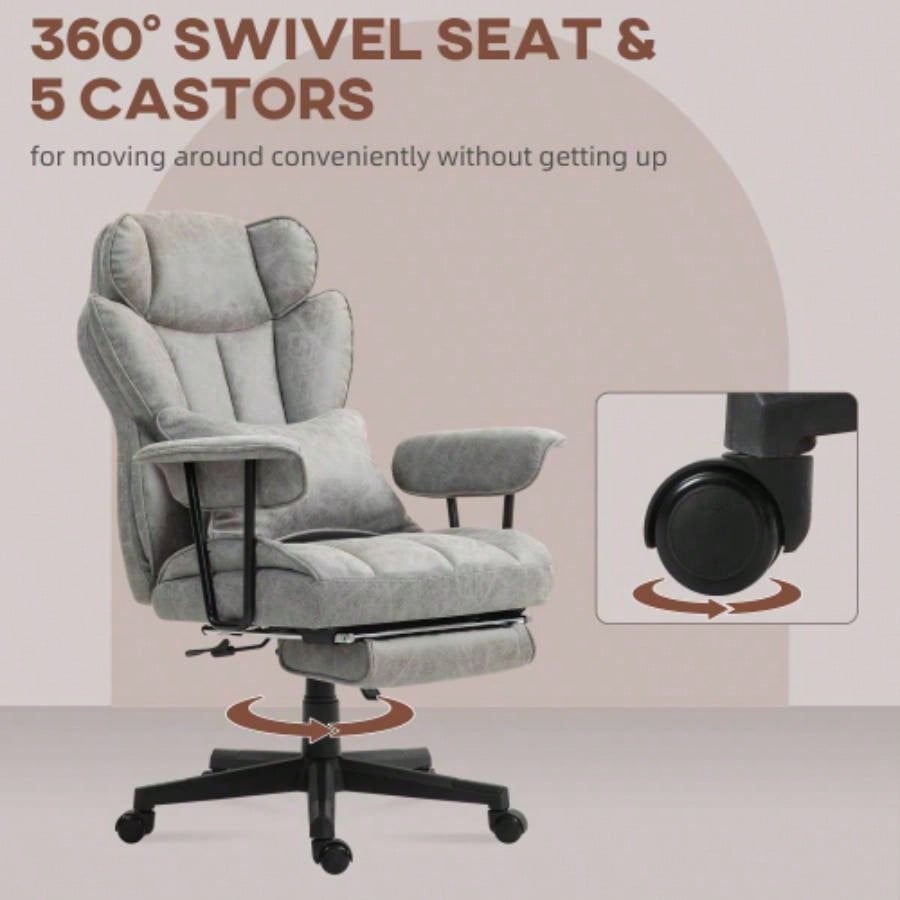 HOMCOM Executive Office Chair, 400LBS Big and Tall Office Chair with Foot Rest, Microfiber Computer Desk Chair with Lumbar Support, Reclining Function and Wide, Gray