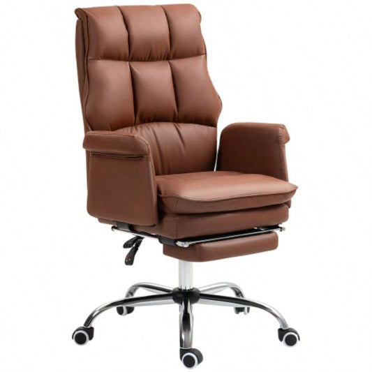 HOMCOM Executive Office Chair, PU Leather Ergonomic Office Desk Chair with Footrest, Reclining and Swivel Chair, Brown