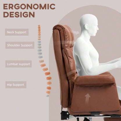 HOMCOM Executive Office Chair, PU Leather Ergonomic Office Desk Chair with Footrest, Reclining and Swivel Chair, Brown