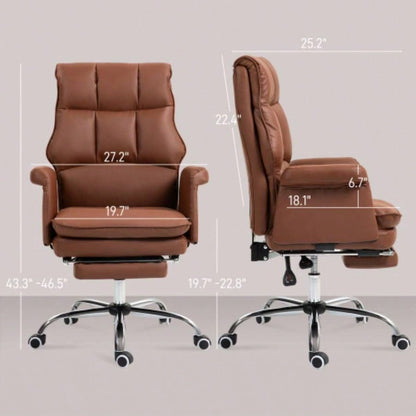 HOMCOM Executive Office Chair, PU Leather Ergonomic Office Desk Chair with Footrest, Reclining and Swivel Chair, Brown