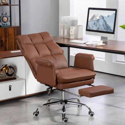 HOMCOM Executive Office Chair, PU Leather Ergonomic Office Desk Chair with Footrest, Reclining and Swivel Chair, Brown