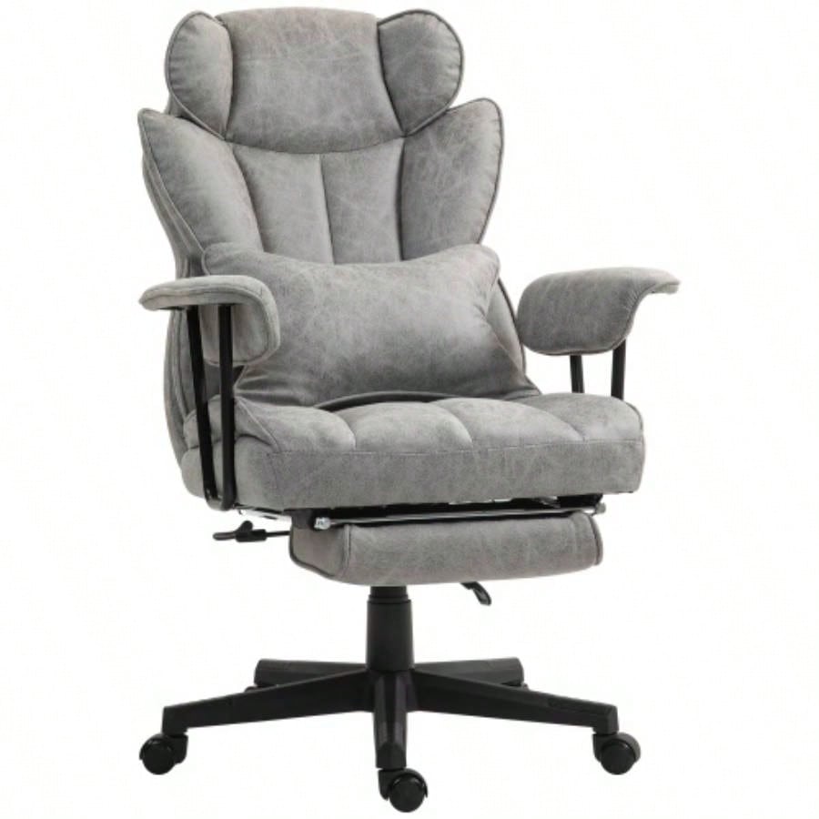 HOMCOM Executive Office Chair, 400LBS Big and Tall Office Chair with Foot Rest, Microfiber Computer Desk Chair with Lumbar Support, Reclining Function and Wide, Gray
