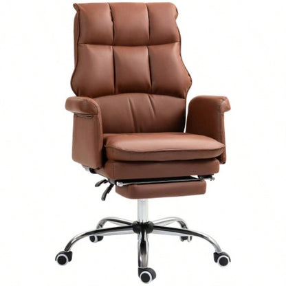HOMCOM Executive Office Chair, PU Leather Ergonomic Office Desk Chair with Footrest, Reclining and Swivel Chair, Brown