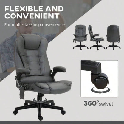 HOMCOM 6 Point Vibrating Massage Office Chair with Heat, Microfiber High Back Executive Office Chair with Reclining Backrest, Padded Armrests and Remote, Dark Gray
