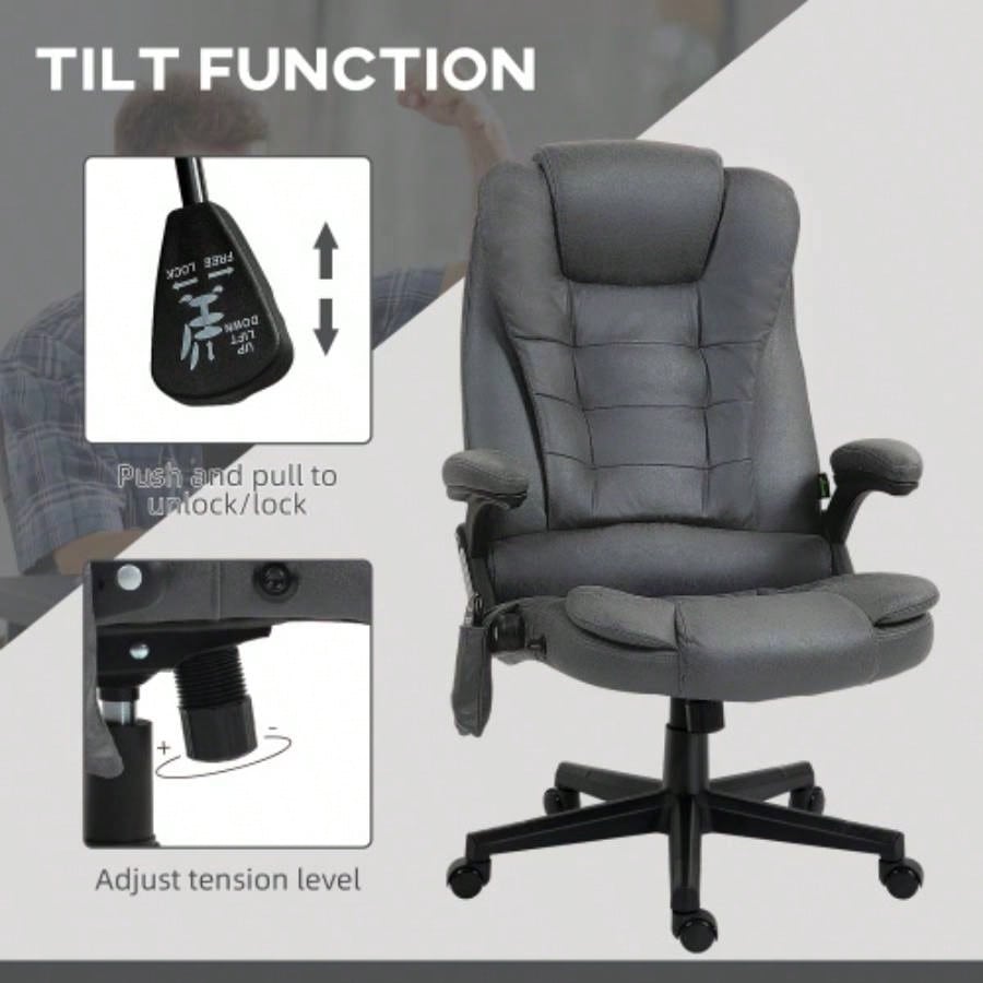 HOMCOM 6 Point Vibrating Massage Office Chair with Heat, Microfiber High Back Executive Office Chair with Reclining Backrest, Padded Armrests and Remote, Dark Gray