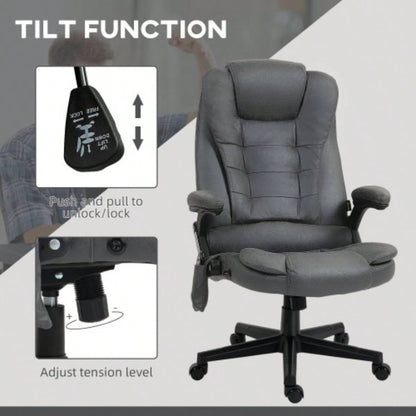 HOMCOM 6 Point Vibrating Massage Office Chair with Heat, Microfiber High Back Executive Office Chair with Reclining Backrest, Padded Armrests and Remote, Dark Gray