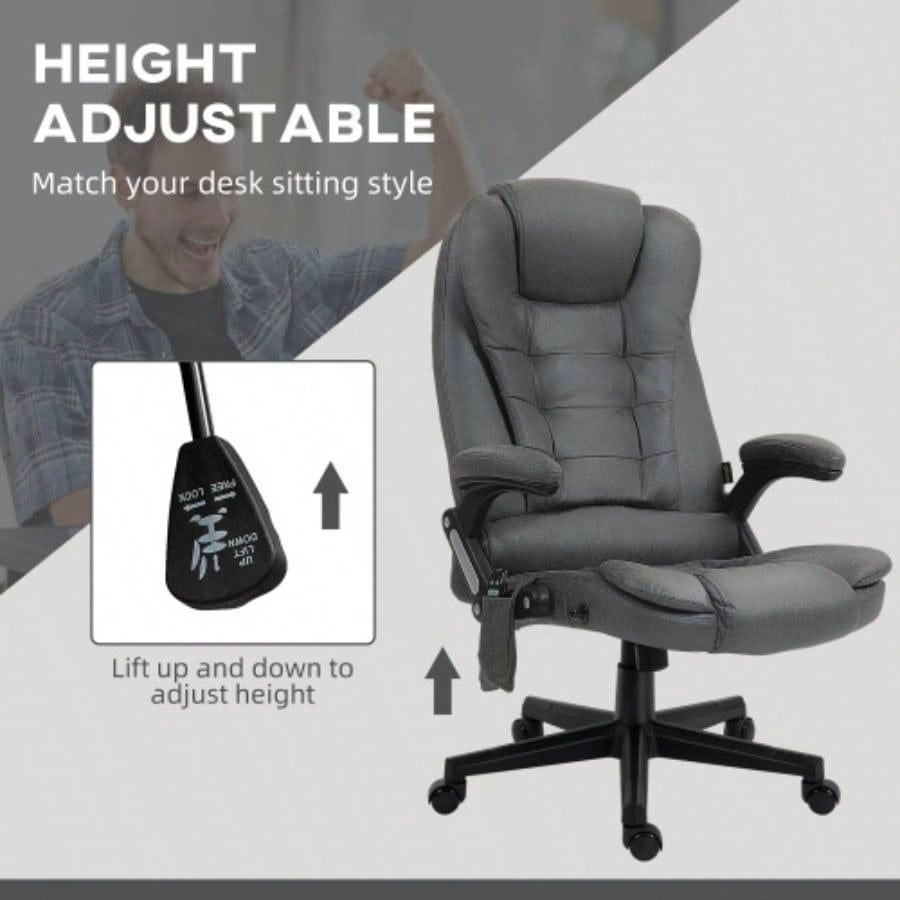 HOMCOM 6 Point Vibrating Massage Office Chair with Heat, Microfiber High Back Executive Office Chair with Reclining Backrest, Padded Armrests and Remote, Dark Gray
