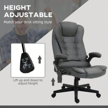 HOMCOM 6 Point Vibrating Massage Office Chair with Heat, Microfiber High Back Executive Office Chair with Reclining Backrest, Padded Armrests and Remote, Dark Gray