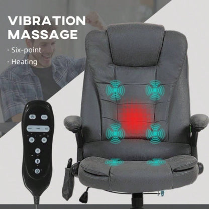 HOMCOM 6 Point Vibrating Massage Office Chair with Heat, Microfiber High Back Executive Office Chair with Reclining Backrest, Padded Armrests and Remote, Dark Gray