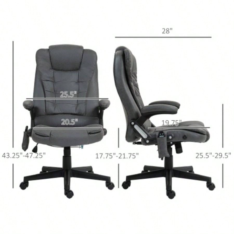 HOMCOM 6 Point Vibrating Massage Office Chair with Heat, Microfiber High Back Executive Office Chair with Reclining Backrest, Padded Armrests and Remote, Dark Gray