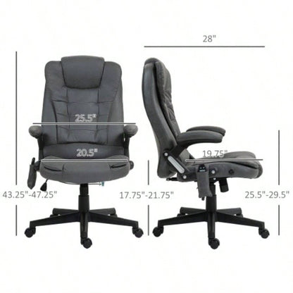 HOMCOM 6 Point Vibrating Massage Office Chair with Heat, Microfiber High Back Executive Office Chair with Reclining Backrest, Padded Armrests and Remote, Dark Gray