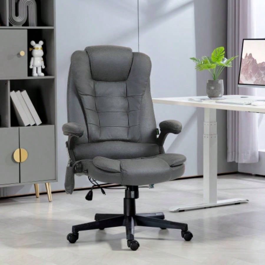 HOMCOM 6 Point Vibrating Massage Office Chair with Heat, Microfiber High Back Executive Office Chair with Reclining Backrest, Padded Armrests and Remote, Dark Gray
