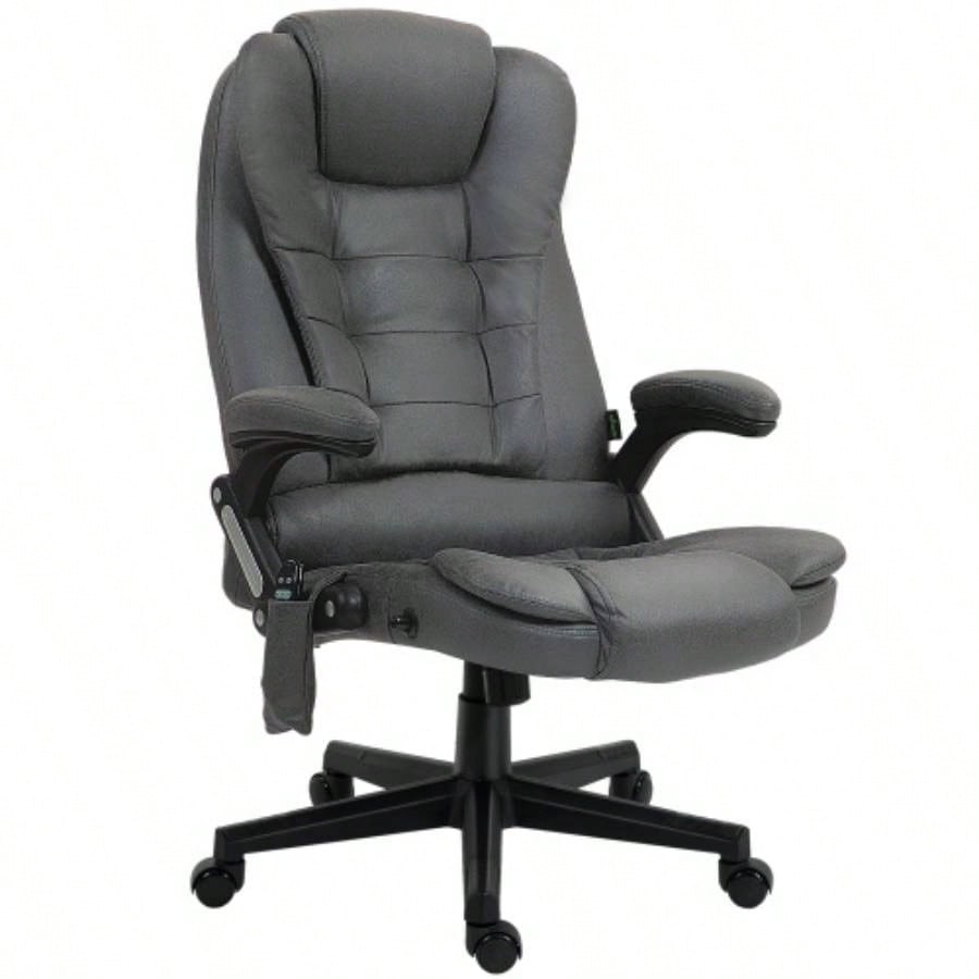 HOMCOM 6 Point Vibrating Massage Office Chair with Heat, Microfiber High Back Executive Office Chair with Reclining Backrest, Padded Armrests and Remote, Dark Gray