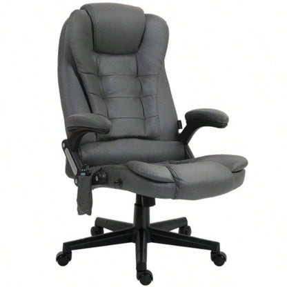 HOMCOM 6 Point Vibrating Massage Office Chair with Heat, Microfiber High Back Executive Office Chair with Reclining Backrest, Padded Armrests and Remote, Dark Gray
