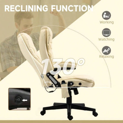 HOMCOM High Back Vibration Massage Office Chair with 6 Vibration Points, Heated Reclining PU Leather Computer Chair with Armrest and Remote, Beige