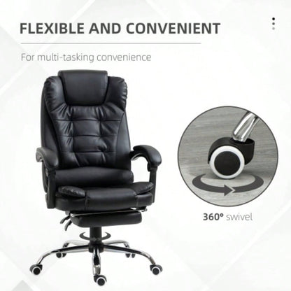 HOMCOM High Back Ergonomic Executive Office Chair, PU Leather Computer Chair with Retractable Footrest, Lumbar Support, Padded Headrest and Armrest, Black