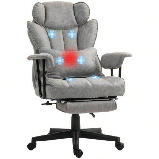 HOMCOM Massage Executive Office Chair with 6 Vibration Points, 400LBS Heated Big and Tall Office Chair with Foot Rest and Lumbar Support, Microfiber Reclining Computer Desk Chair, Gray