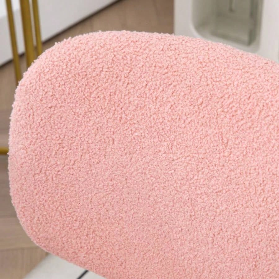 Cute Armless Office Chair, Teddy Fleece Fabric Computer Desk Chair, Vanity Task Chair with Adjustable Height, Swivel Wheels, Mid Back, Pink