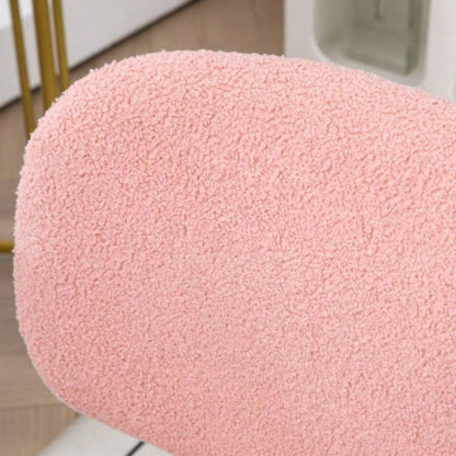 Cute Armless Office Chair, Teddy Fleece Fabric Computer Desk Chair, Vanity Task Chair with Adjustable Height, Swivel Wheels, Mid Back, Pink