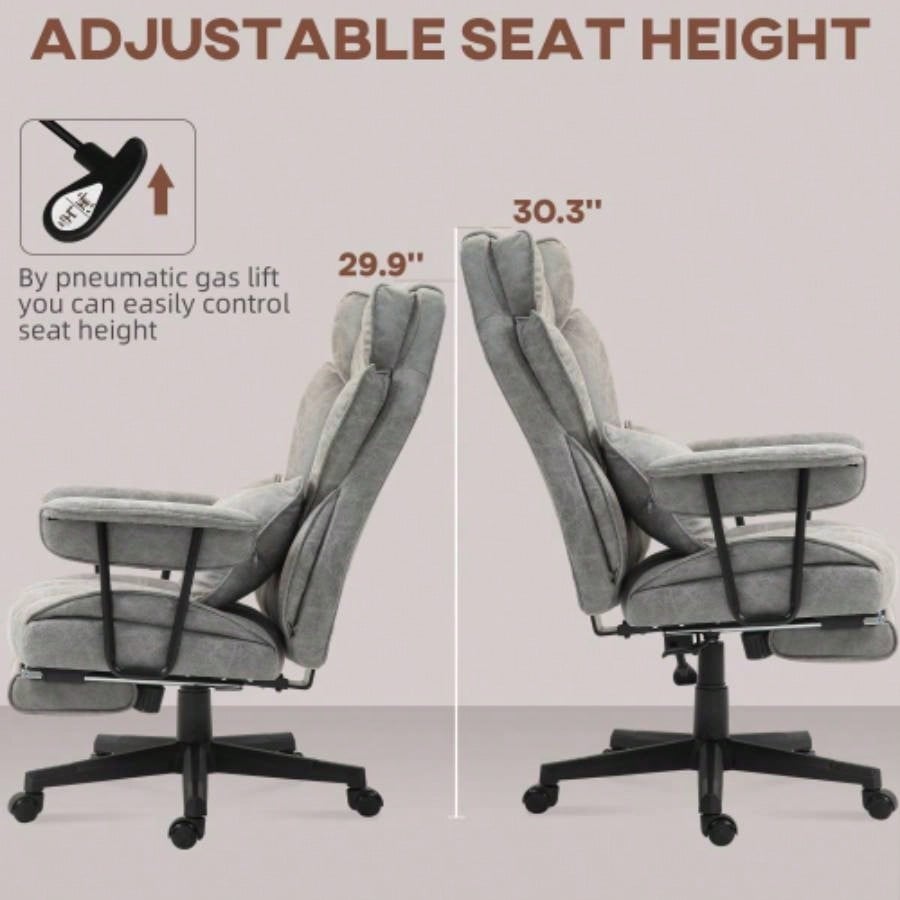 HOMCOM Massage Executive Office Chair with 6 Vibration Points, 400LBS Heated Big and Tall Office Chair with Foot Rest and Lumbar Support, Microfiber Reclining Computer Desk Chair, Gray