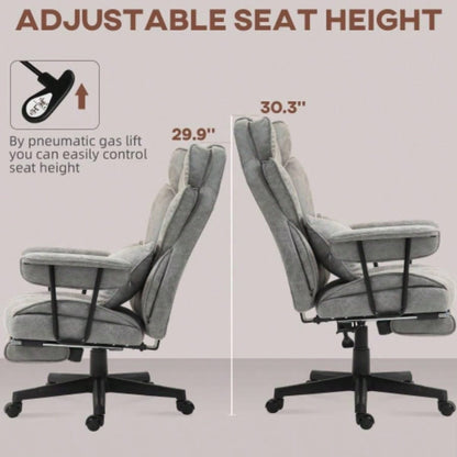 HOMCOM Massage Executive Office Chair with 6 Vibration Points, 400LBS Heated Big and Tall Office Chair with Foot Rest and Lumbar Support, Microfiber Reclining Computer Desk Chair, Gray