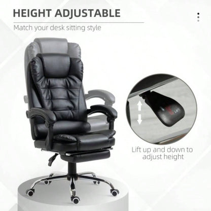 HOMCOM High Back Ergonomic Executive Office Chair, PU Leather Computer Chair with Retractable Footrest, Lumbar Support, Padded Headrest and Armrest, Black