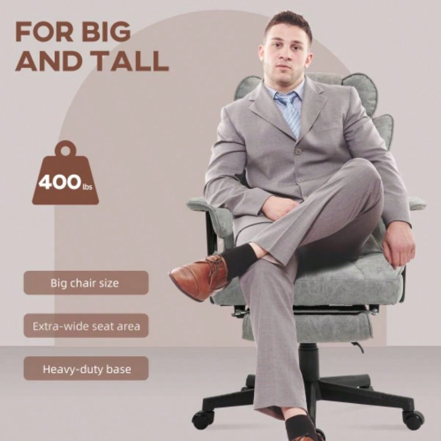 HOMCOM Massage Executive Office Chair with 6 Vibration Points, 400LBS Heated Big and Tall Office Chair with Foot Rest and Lumbar Support, Microfiber Reclining Computer Desk Chair, Gray