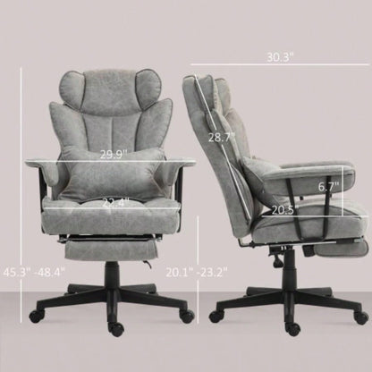 HOMCOM Massage Executive Office Chair with 6 Vibration Points, 400LBS Heated Big and Tall Office Chair with Foot Rest and Lumbar Support, Microfiber Reclining Computer Desk Chair, Gray