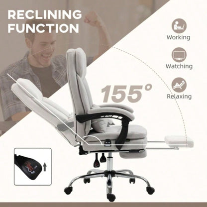 Vinsetto Microfibre Executive Massage Office Chair, Swivel Computer Desk Chair, Heated Reclining Computer Chair with Lumbar Support Pillow, Light Gray