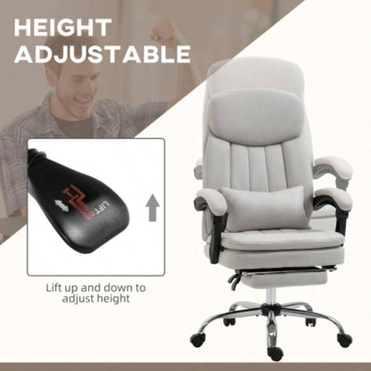 Vinsetto Microfibre Executive Massage Office Chair, Swivel Computer Desk Chair, Heated Reclining Computer Chair with Lumbar Support Pillow, Light Gray