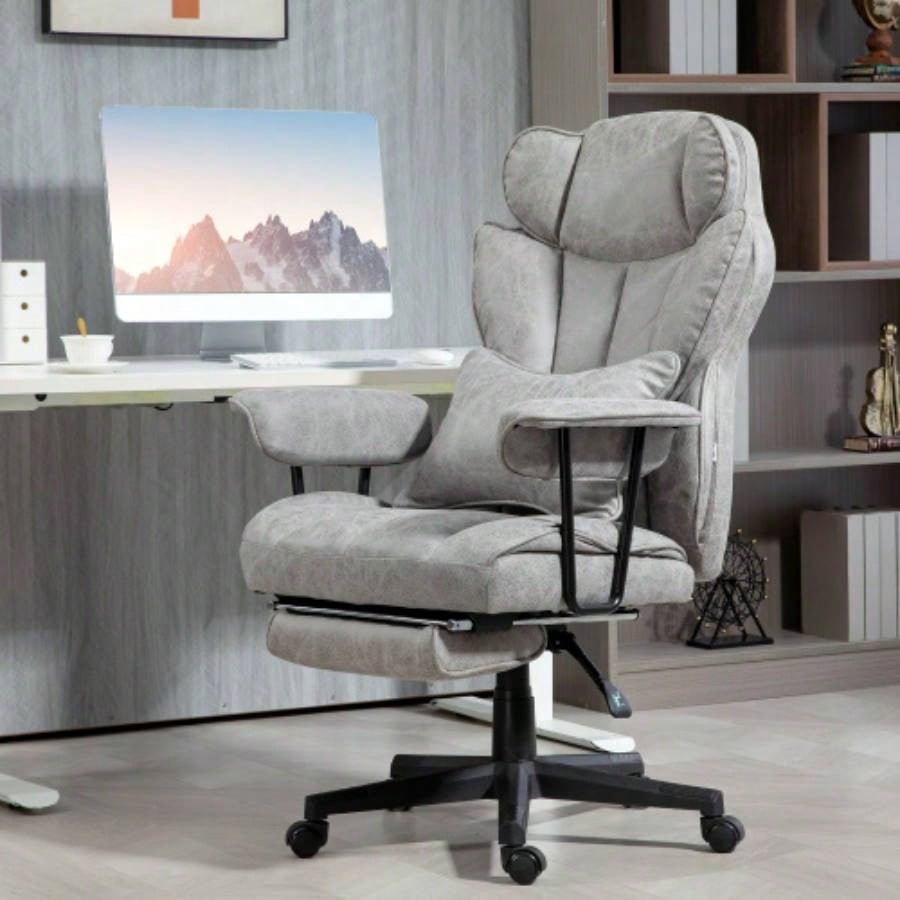HOMCOM Massage Executive Office Chair with 6 Vibration Points, 400LBS Heated Big and Tall Office Chair with Foot Rest and Lumbar Support, Microfiber Reclining Computer Desk Chair, Gray