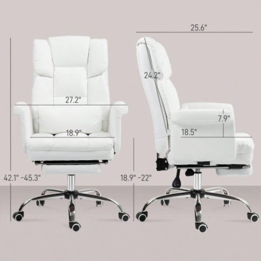 HOMCOM Executive Office Chair, PU Leather Ergonomic Office Desk Chair, Reclining and Swivel Chair with Footrest and Lumbar Support, White