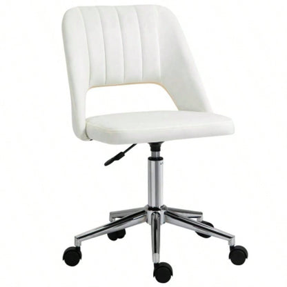 Vinsetto Modern Mid Back Office Chair with Velvet Fabric, Swivel Computer Armless Desk Chair with Hollow Back Design Home Office, White