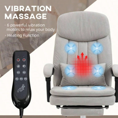 Vinsetto Microfibre Executive Massage Office Chair, Swivel Computer Desk Chair, Heated Reclining Computer Chair with Lumbar Support Pillow, Light Gray