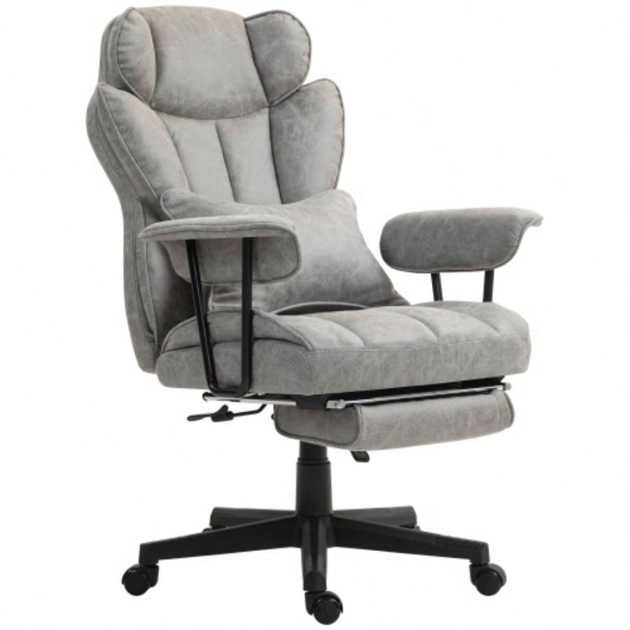 HOMCOM Massage Executive Office Chair with 6 Vibration Points, 400LBS Heated Big and Tall Office Chair with Foot Rest and Lumbar Support, Microfiber Reclining Computer Desk Chair, Gray