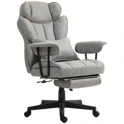 HOMCOM Massage Executive Office Chair with 6 Vibration Points, 400LBS Heated Big and Tall Office Chair with Foot Rest and Lumbar Support, Microfiber Reclining Computer Desk Chair, Gray
