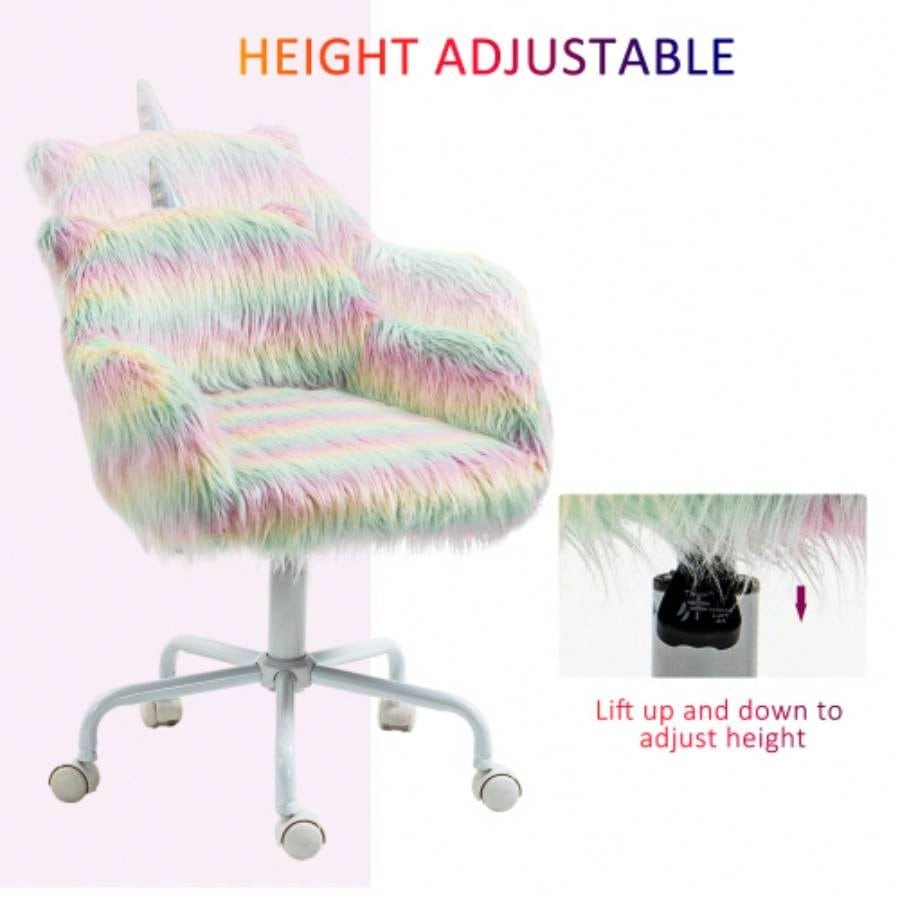 HOMCOM Fluffy Office Chair with Mid - Back and Armrest Support, 5 Swivel Wheel White Base,