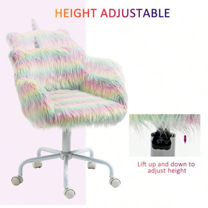 HOMCOM Fluffy Office Chair with Mid - Back and Armrest Support, 5 Swivel Wheel White Base,